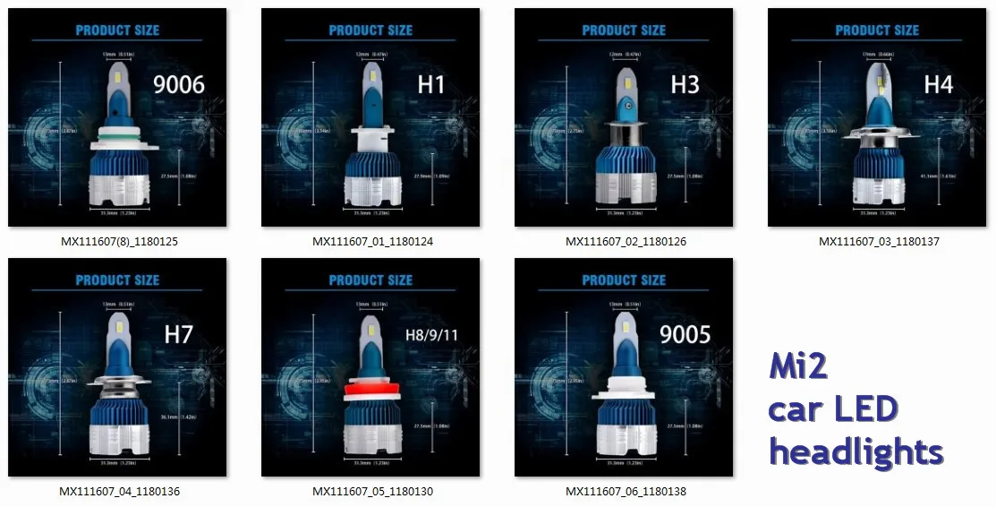 2 х 50 Вт 6000LM Mi2 автомобильная светодиодная лампа для фары H1 H3 H4 H7 H8/H9/H11 9005 9006 Противотуманные фары дневные фары Лампа Комплект Белый 6500K автомобильные аксессуары