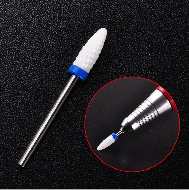 1 x M Size Ceramic Flame Nail Bit White Grinding Head Pro Electric Nail Drill Manicure