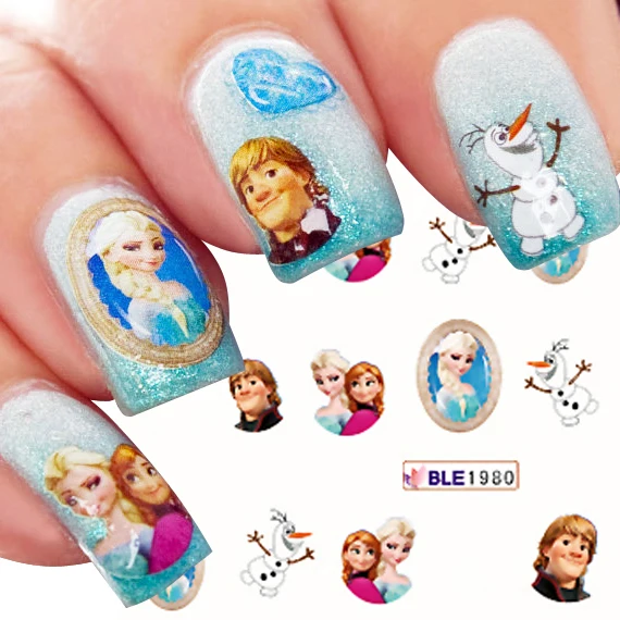 

(Min. Order 3 usd) Elsa Anna Olaf Nail Sticker Water Decal Snow Queen Nail Tips