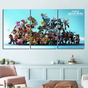 

3 Piece Smash Brothers Game Poster Artwork Paintings Super Smash Bros Game Poster Cartoon Pictures for Home Decor Wall Art
