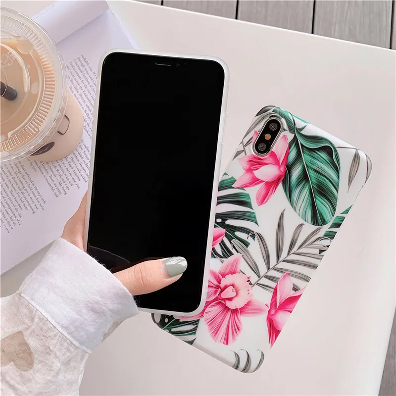 

ZRICKIE Green Leaf Flower Case For iPhone X Xs Max Case Silicone TPU Matte Case For iPhone 8 7 6 6S Plus Case Fundas Capa