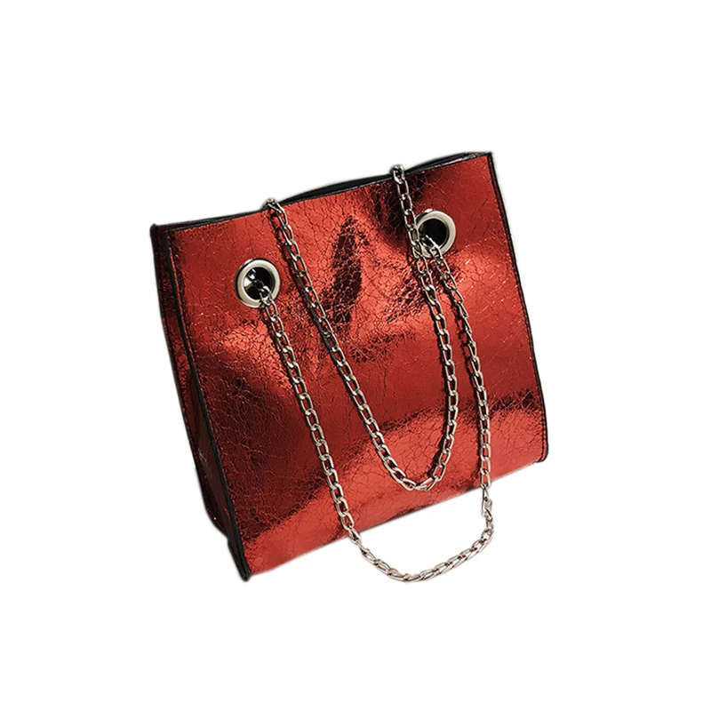 

New Big Tote Female Bag Burst Crack Chain Shoulder Messenger Bag Pu Leather Large Capacity Mobile Ladies Bags For Women