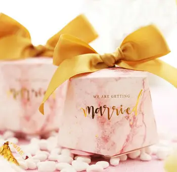 

50Pcs Creative Pink Marble Style Diamond Wedding Favors Candy Boxes Party Gift Box Bomboniera Chocolate Box Return Present Box