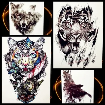 Fierce Tiger Animal Beast Waterproof Temporary Tattoo For Men Body Art Fake Flash Tattoo Stickers, Black Spray Tatoo Women Decal