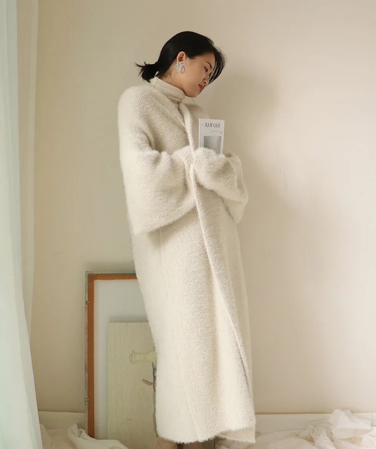 faux mink velvet loose women's knitted cardigan