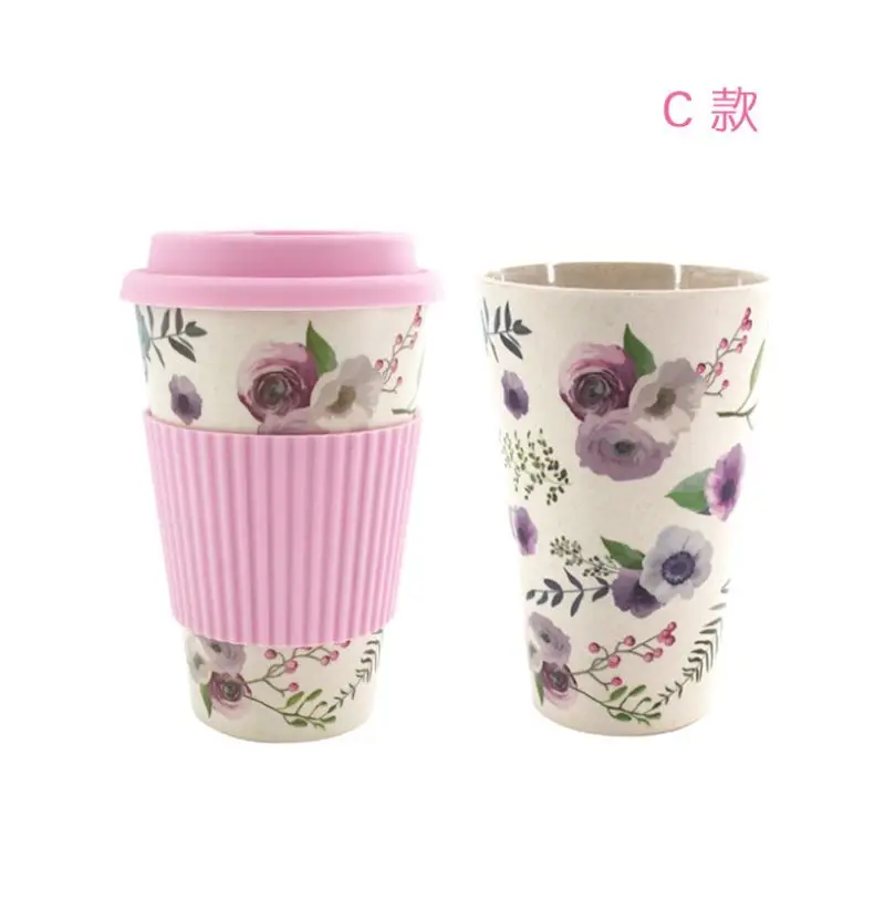 Креативная модная кофейная чайная чашка, кружка пшеничная соломенная дорожная чашка с силиконовая крышка для чашек кружки - Цвет: Розовый