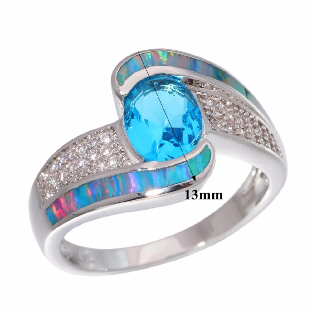 CiNily Created Rainbow Fire Opal Blue Stone Cubic Zirconia Silver Plated Wholesale HOT for Women Jewelry Ring Size 6-9 OJ9257