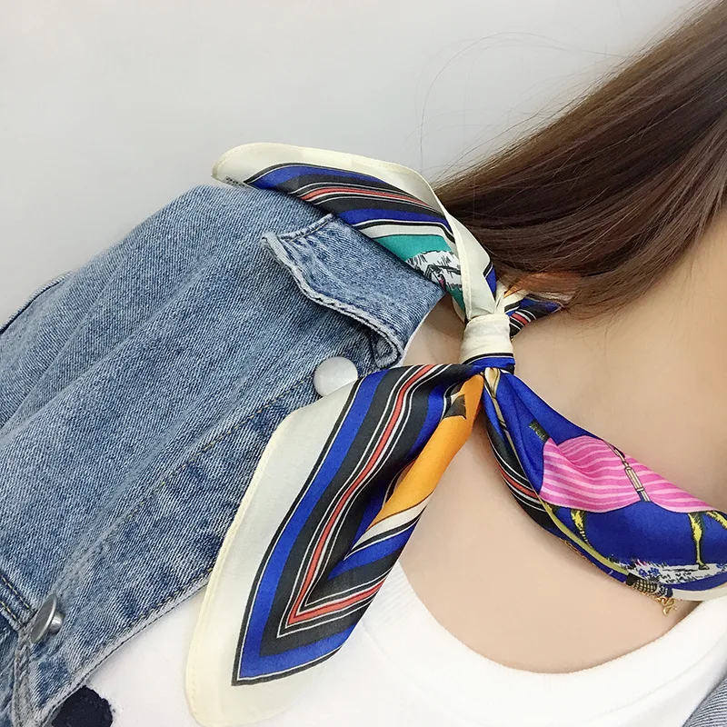 53*53cm Fashion Dot Striped Women Scarf Cashew Print Small Square Scarf Spring Summer Lady Scraf Head Scarf Headbands