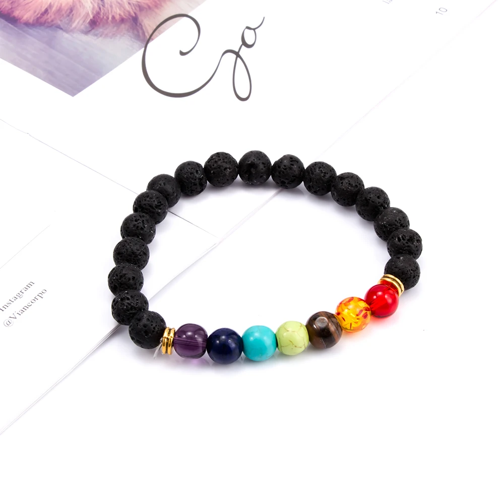 7 CHAKRA BEADED BRACELET YOGA PILATES GEMSTONES LAVA STONES HEALING REIKI GIFT