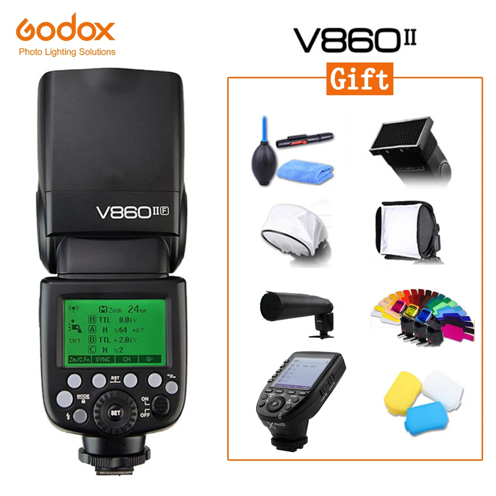 Godox V860II GN60 i-TTL HSS 1/8000s Speedlite Flash w/ Li-ion Battery + Xpro Transmitter for Canon Nikon Sony Fuji Olympus | Электроника