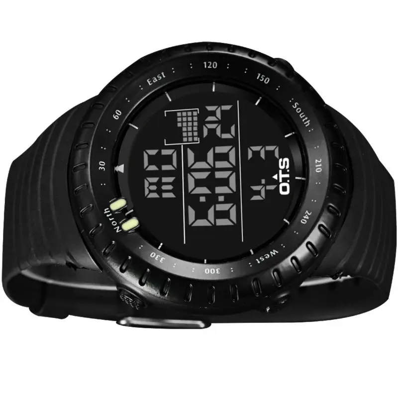 OTS прохладный черный винтажные часы мужские спортивные 50 м Professional waterproof большой
