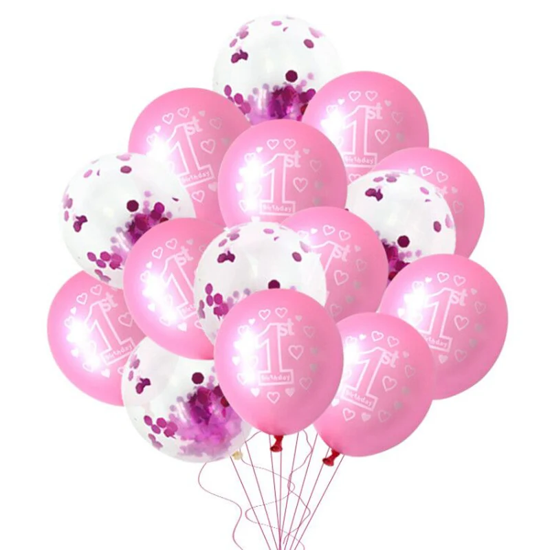 10/15 шт розовые синие воздушные шары для мальчиков и девочек, 1 день рождения, вечерние воздушные шары для первого дня рождения, 1 год