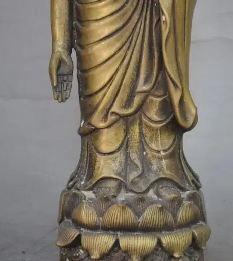 

S2736 13"china Buddhism fane Bronze Stand Lotus Shakyamuni Amitabha Buddha Bowl Statue