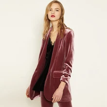 Бархатные блейзеры для женщин простой дизайн костюм сложить с длинными рукавами Женская Офисная Рабочая одежда Mujer Осень Зима Новая мода