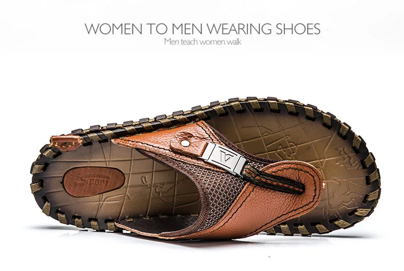 Мужские вьетнамки; тапочки из натуральной кожи летние модные пляжные сандалии обувь для Для мужчин большой размер 45 M327