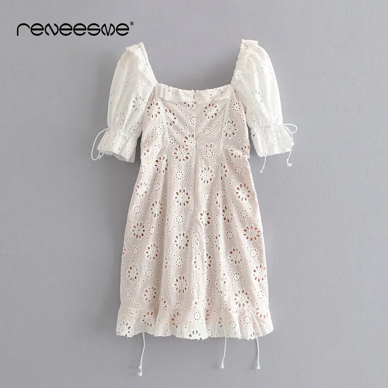 

spring summer 2019 new dress for women short sleeve square collar sexy hollow out sheath bow tie lace up pleated ladies dresses