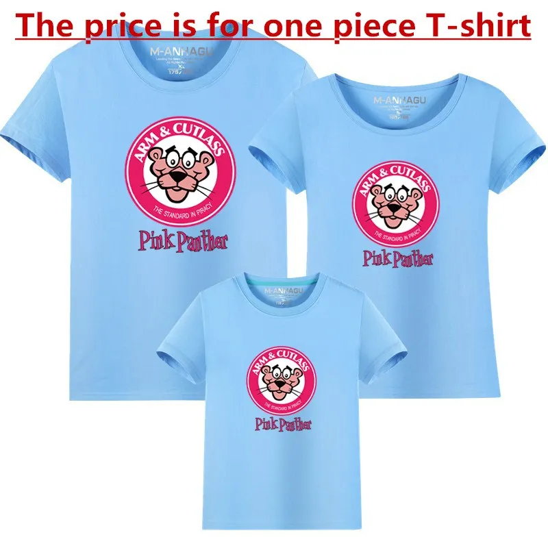 Розовая футболка с принтом Пантеры Летние повседневные топы с короткими рукавами и рисунками из мультфильмов, футболка для мамы и дочки, папы, одежда для маленьких мальчиков и девочек 1 предмет - Цвет: as chart