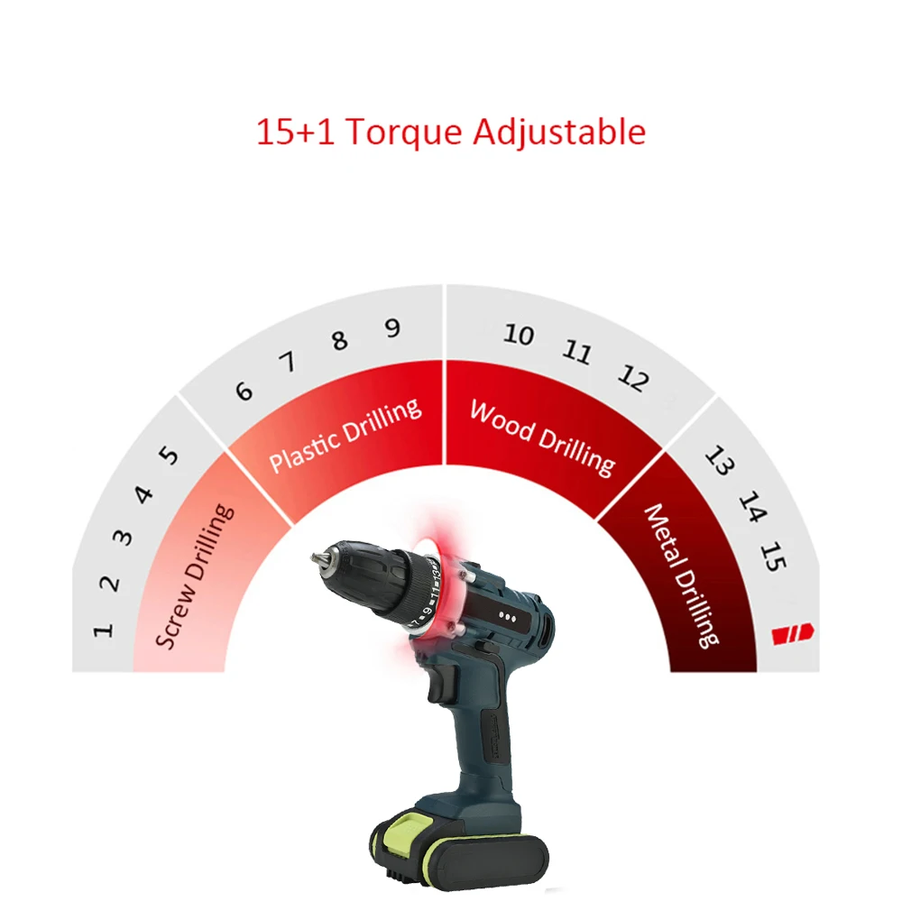 

Double Speed Household Power Tool Electric Drill Cordless Electric Screwdriver with LED Light 2 Lithium Battery for Woodworking