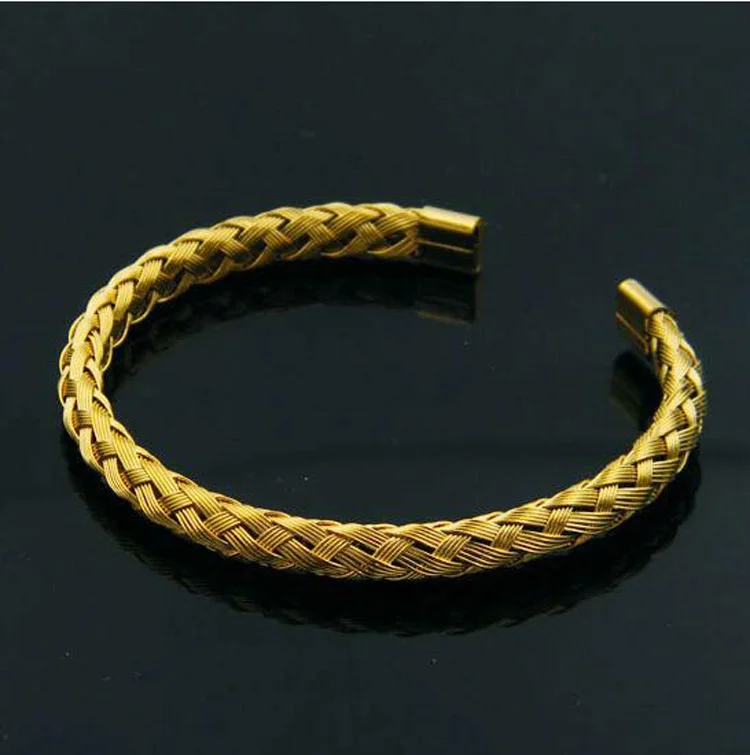 

Factory Wholesale New Popular Opening Bangle Bracelet Stainless Steel Weave Tails Bracelet for Men Women 4 Colors Choose