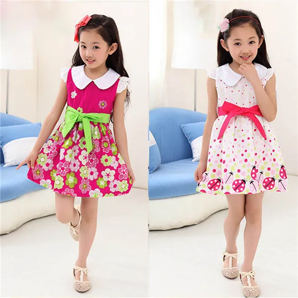 

4-9Y New Summer Kids Girls Flower Dress Floral Cute Princess Bow Baby Party Dresses Free Shipping PY