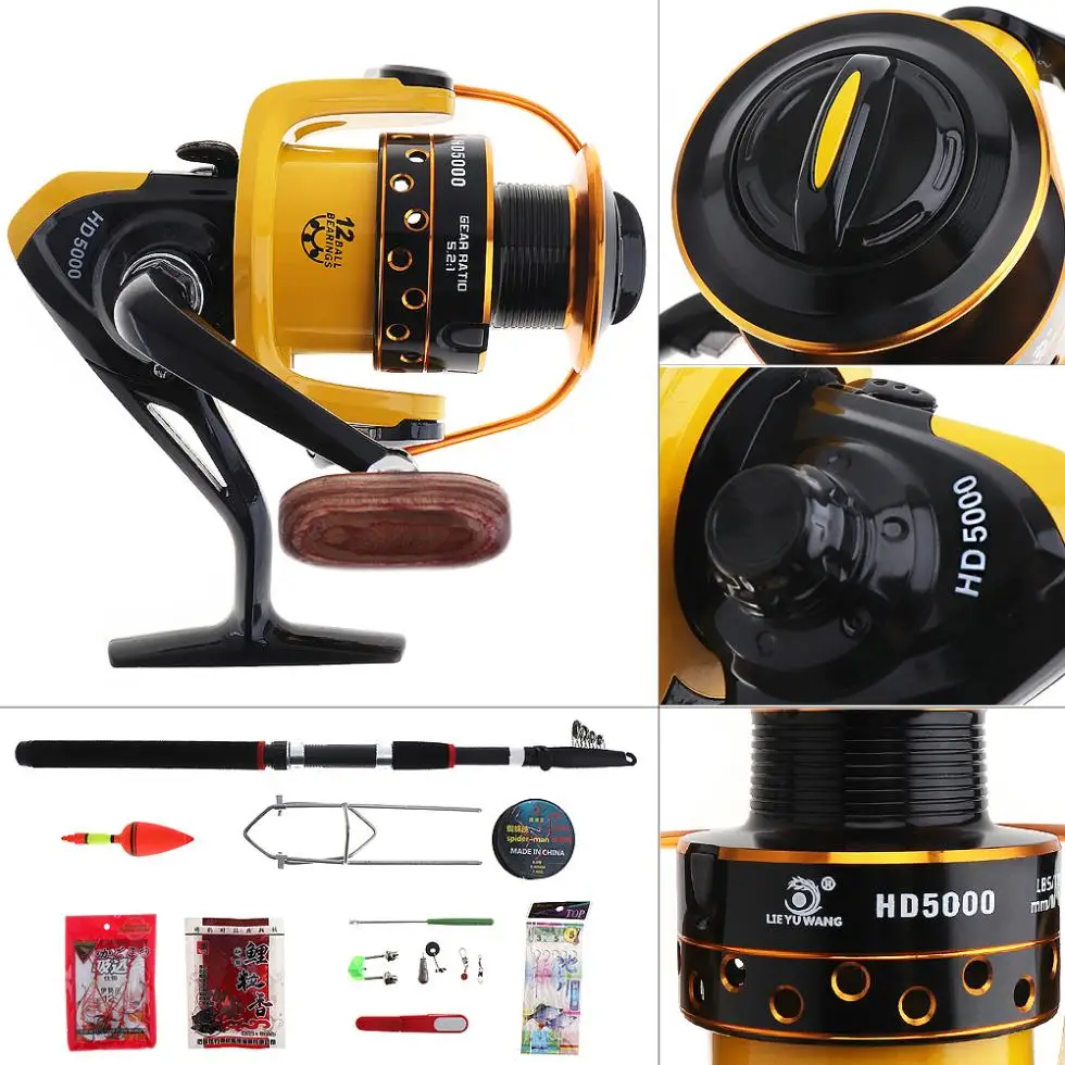 15pcs 2.4m Fishing Rod Reel Combos Full Kit Telescopic Spinning Pole Lure Line Hook Track Tool Set for Ocean Fishing