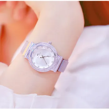 

New Hot Sale Sliver Women Quartz Watch High-End Chain Watch High-End Linked List Custom Full Rhinestone Female Watch