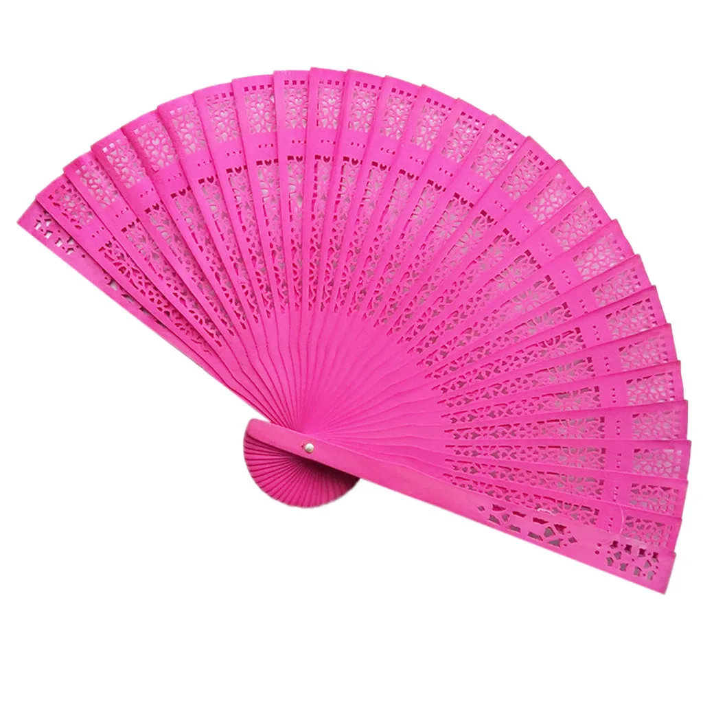 Folding Fans Sandalwood Hollow Dance Wedding Wooden hand fans painting paper Folding Hand Held Flower Fan abanico drop ship - Цвет: F