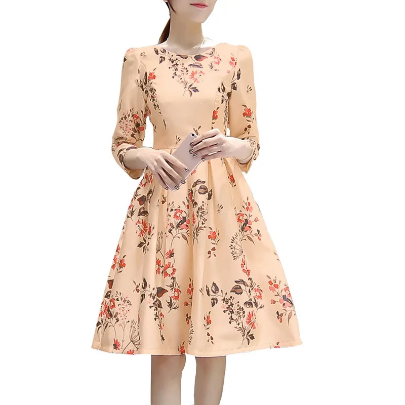 

Women's Dress O Neck Short Sleeve High Waist Floral Aline Dress