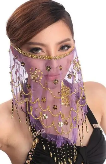 Indian Belly Dance Face Women Veil Tribal Belly Dancing Veils for Sale 12 colors Available High Quality Cheap - Цвет: light purple