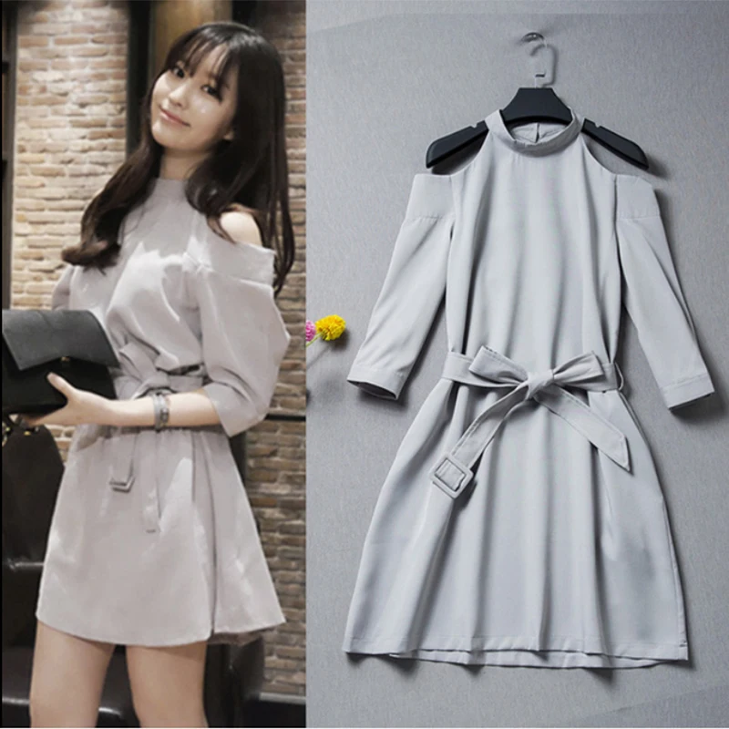 

Casual Sexy Off Shoulder Short Sleeve Slim Beach Dress Women Summer Dress Off The Shoulder Five-point Sleeve Lace Up Dress