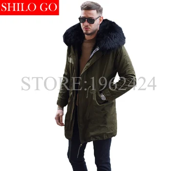 

5XL New men Winter Army Green Black Jacket Coats Thick Parkas Plus Size Real black fox Raccoon Collar Hooded Outwear Fur coat