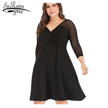 

party dress women dress black sexy dress summer dress Explosive black mesh stitching seven-point sleeves waist elegant 2254 50
