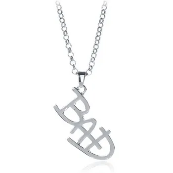 

New Design Michael Jackson Necklace Fashion MJ BAD LOGO Pendants Silver Color Wholesale 24pcs/lot