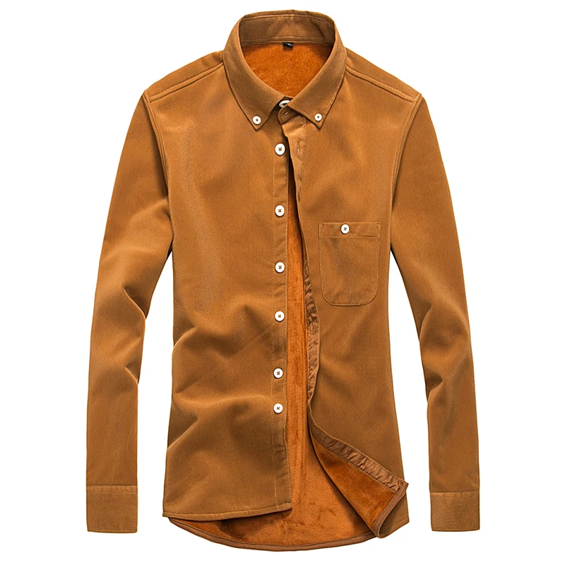 

Men's autumn and winter plus velvet thick corduroy long-sleeved shirt / warm boutique Slim large size base shirt M-5XL.