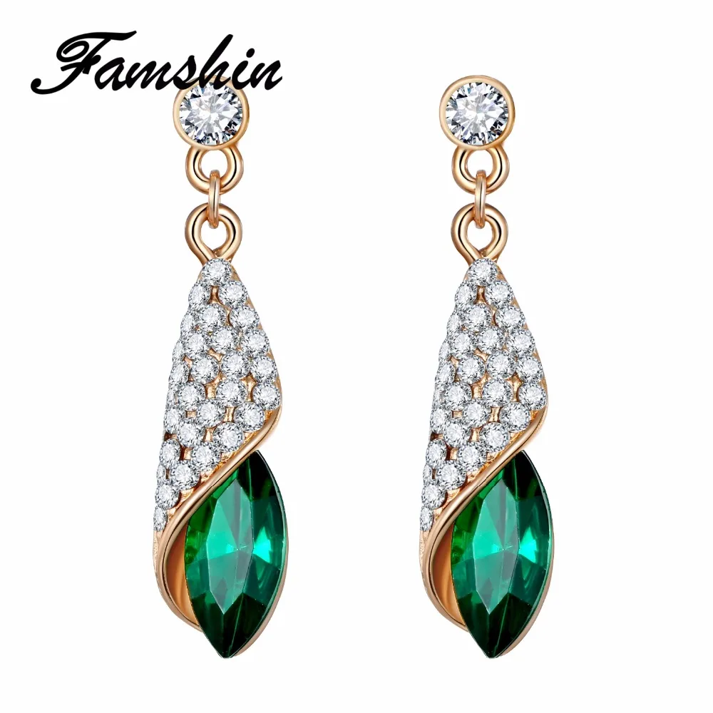 

FAMSHIN Fashion Gold Colors Statement Austria Blue Crystal Long Earrings Rhinestone Water Drop Elegant Dangle Earrings Jewelry