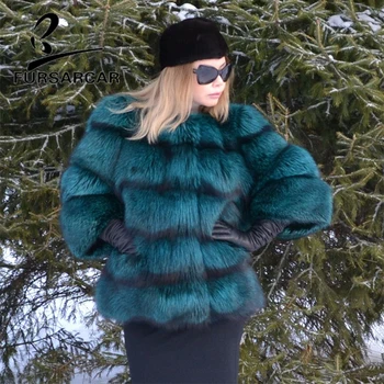 

FURSARCAR 2018 New Style Real Silver Fox Fur Coat Women Winter Luxury Fox Fur Jacket 60 CM Long O-Neck Thick Warm Coat