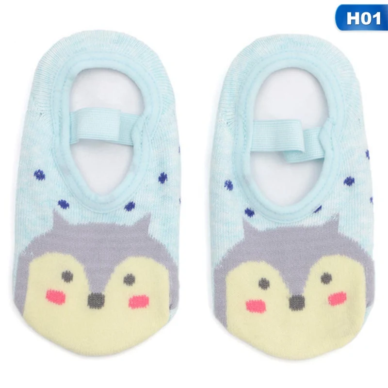 От 1 до 3 лет носки с милыми животными для новорожденных; сезон весна-осень Мягкие хлопковые нескользящие носки-тапочки для мальчиков и девочек - Цвет: H01