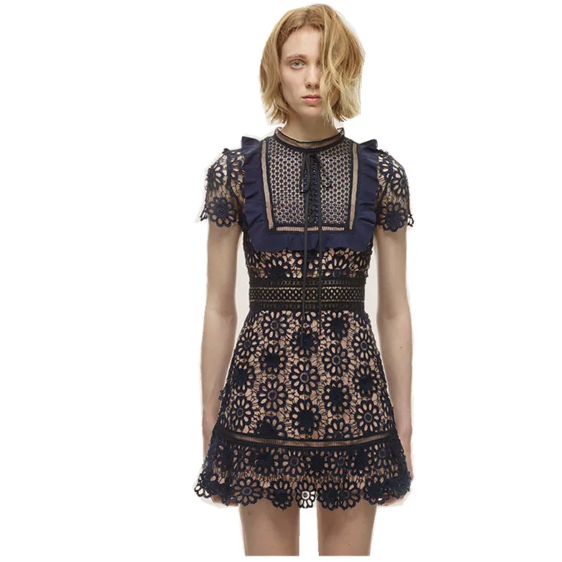 

SMTHMA 2019 New arrival self portait Dress Summer Runway embroidered lace Hollow out dress