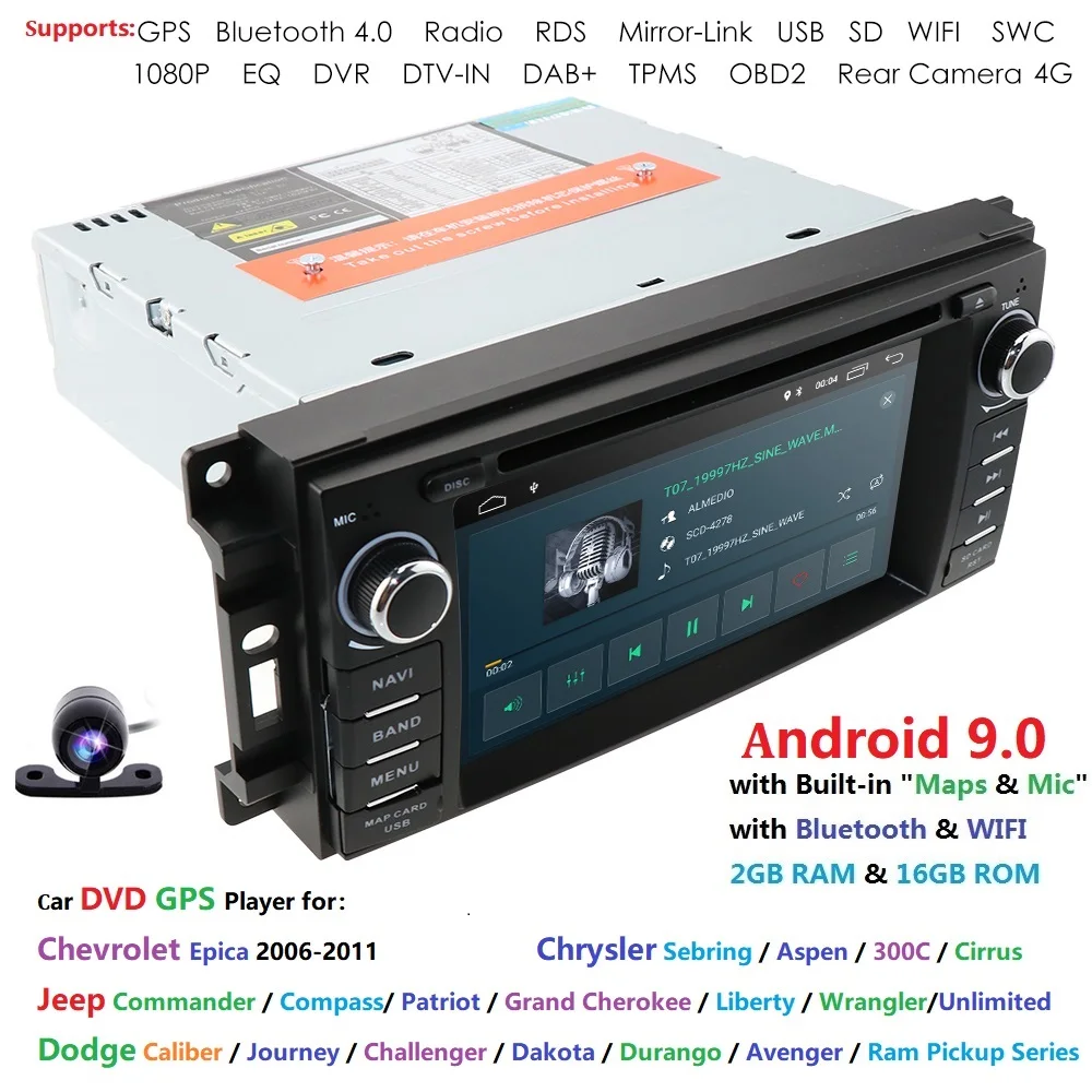 Excellent 1 din Android 9.0 Car Radio Car DVD automotivo head unit For Chevrolet Epica jeep Grand Cherokee Chrysler 300 Compass 2006 -2011 4