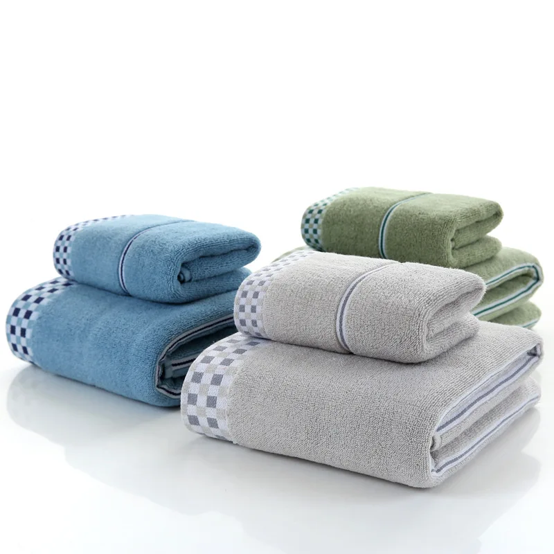 

Drop Shipping 100% Cotton Men Towel Set 3PCS/Set Plaid Solid One Piece 70*140cm Bath Towel Two Pieces 34*74cm Face Hand Towels