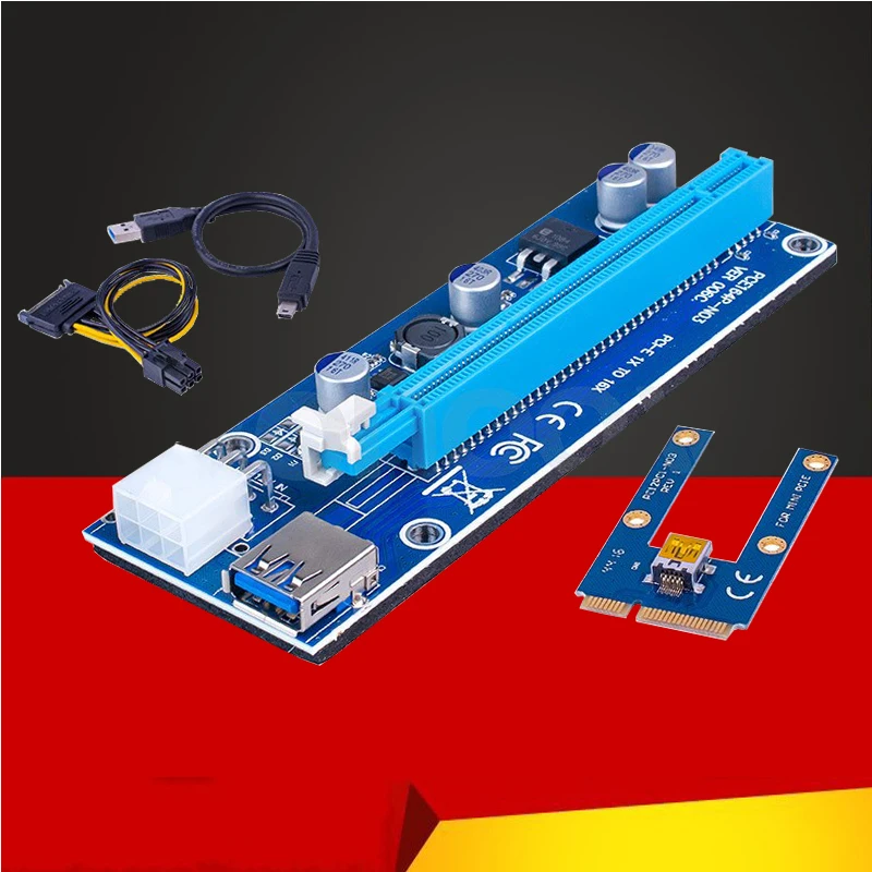 

New Mini PCI Express PCI-E Riser Card PCIe 1x to 16x Adapter with SATA 6pin Cable USB Riser For Bitcoin Miner BTC Machine Mining