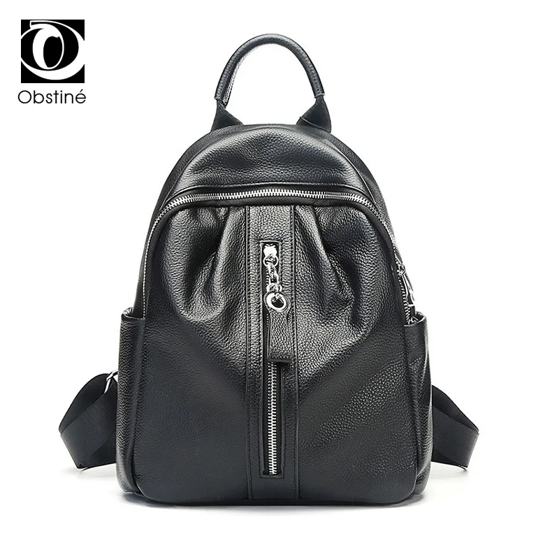 

Real Genuine Leather Backpack Female Leather Backpacks for Women Black Backbag Ladies Luxury Fashion Back Pack for Girls Bagpack
