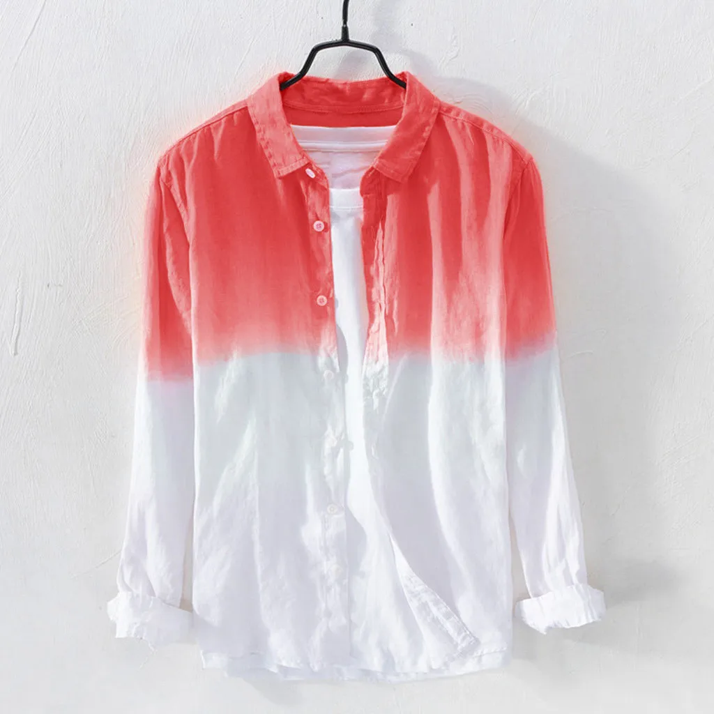 Летняя плюс размер 3XL футболка с переходом цвета для мужчин крутая тонкая дышащая с отворотом воротник висячая окрашенное белье длинная рубашка дропшиппинг - Цвет: Красный