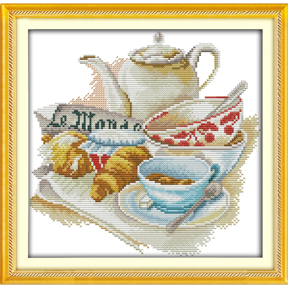 

Joy Sunday Quietly elegant tea set Chinese cross stitch kits Ecological cotton clear stamped printed 11CT DIY wedding decoration