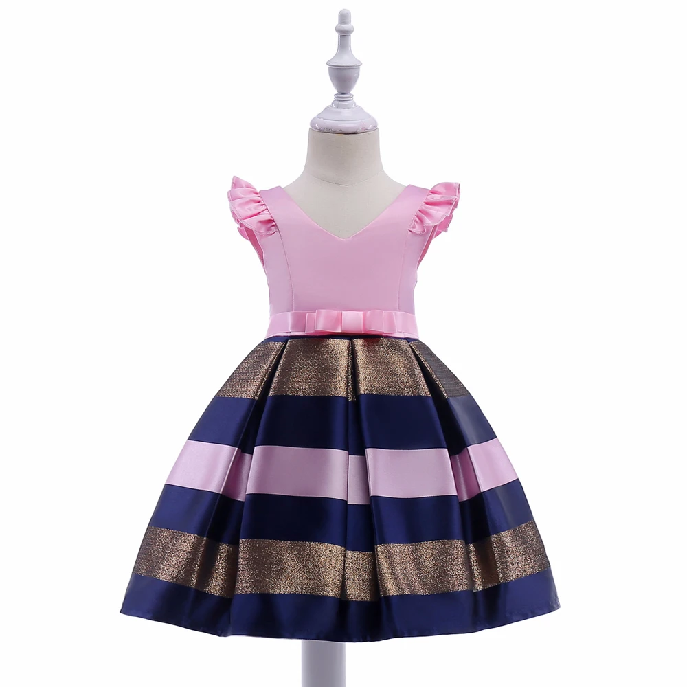

New 2018 Baby Girls Dresses Infantis Striped Formal Evening Princess Party Dress Teenager Children Kids Wedding Costume Clothes