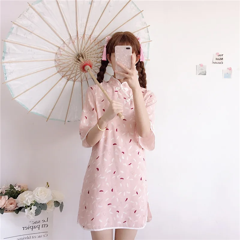 Сладкий китайский Стиль Для женщин Cheongsam Винтаж платье Qipao элегантный Для женщин платье с средним рукавом лето Для женщин Мода Одна деталь