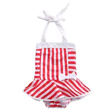 Милый детский женский купальный костюм в полоску с бантом, купальник, пляжная одежда, купальный костюм для девочек, летний облегающий костюм