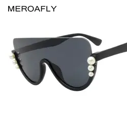 Meroafly жемчуг кошачий глаз солнцезащитные очки Для женщин 2019 Брендовая Дизайнерская обувь негабаритных ретро очки женская половина