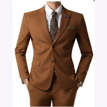 

Slim Fit Groomsmen Notch Lapel Groom Tuxedos Brown Mens Suits Wedding Best Man (Jacket+Pants)