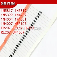 Recipiente 100 peças 1n5817 1n5819 ����1n4937 1n4004 1n4001 1n4007 uf4007 her107 fr207 fr157 fr107 diodo